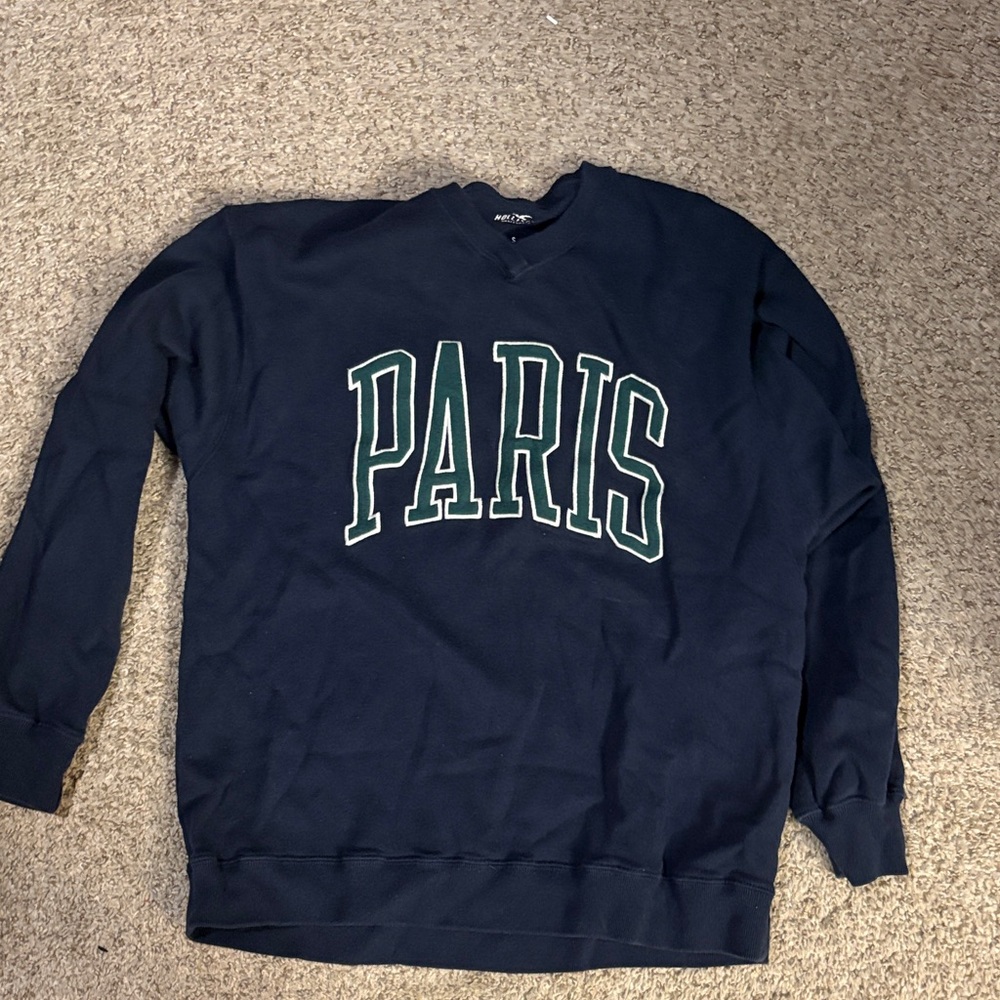 Hollister Navy Sweatshirt with Green Paris Lettering - Picture 2 of 2